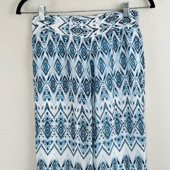 Red Saks Fifth Avenue Blue White Wide Leg Pullon Aztec Palazzo Pants XS - Picture 4 of 10